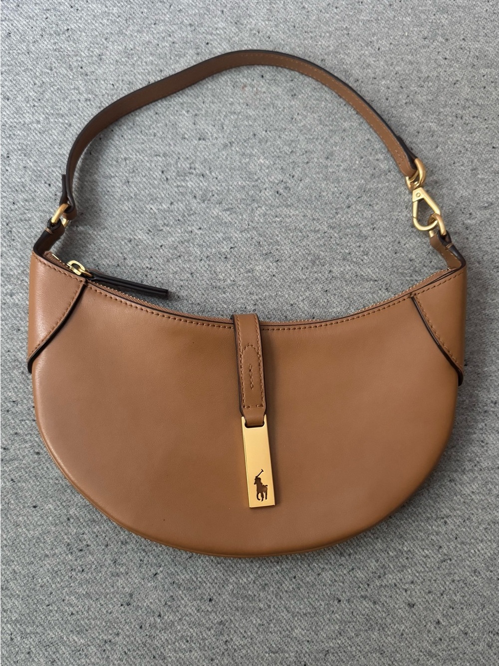 Polo by Ralph Lauren Caramel Calfskin Crescent Shoulder Bag with Gold Hardware - Picture 3 of 9